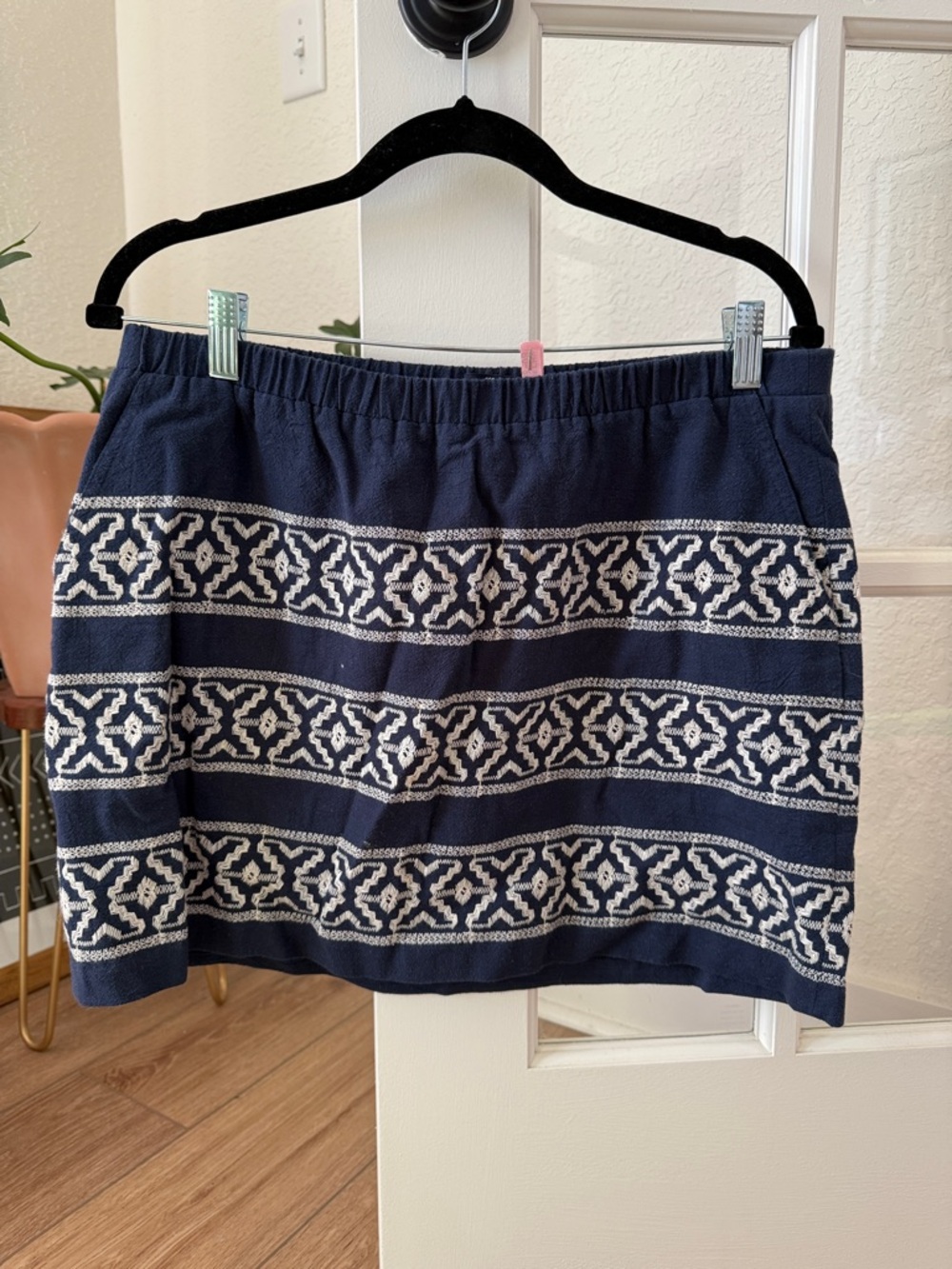 Madewell Navy Blue and White Mini Skirt